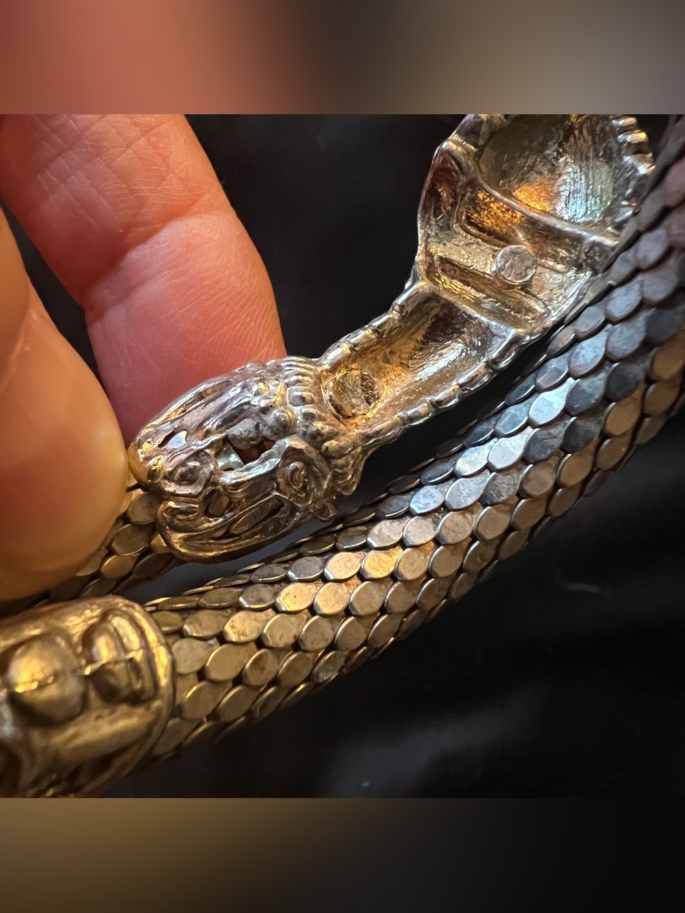 True Vintage Silver Mesh Serpent Snake Bracelet Bangle Wrap Red Crystal Eyes - Picture 5 of 8